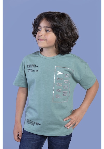 Toontoy Kids Toontoy Erkek Çocuk Düşük Kol Varak Baskılı Tişört Yeşil