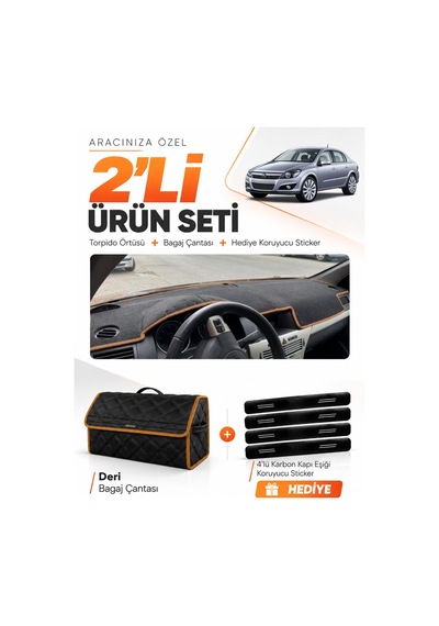 Opel Astra H 2003-2014 Uyumlu Torpido Örtüsü + Deri Bagaj Çantası + Sticker - Siyah Kahverengi