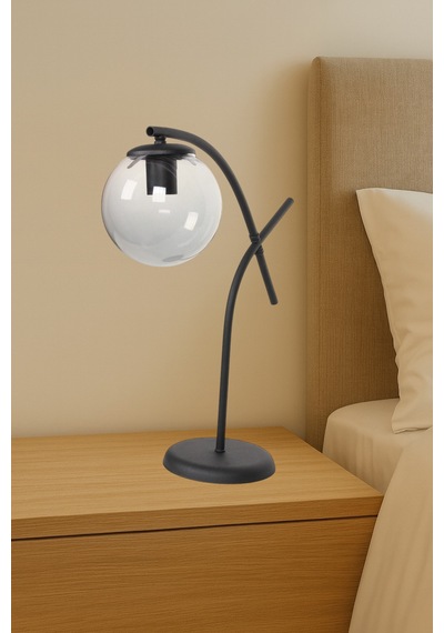 Glow Siyah Metal Tekli Füme Cam Küre Masa Lambası Modern Dekoratif Aydınlatma