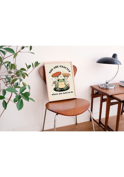 Kurbağa Mantarı Cottagecore, Sevimli Kurbağa, Pozitif, Retro Duvar Dekoru, Büyük Sanat