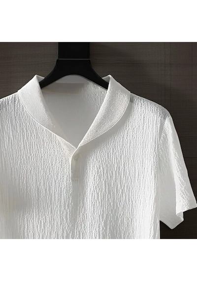 Fifty Color Unisex Kadın/erkek Özel Bürümcük Krinkıl Kumaş Yazlık Likralı Kısa Kol Tişört Eşofman Elbise Takım Beyaz
