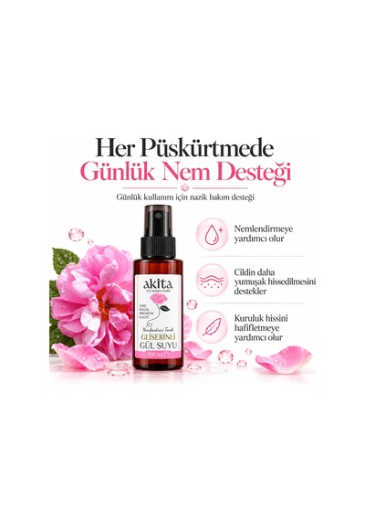 Akita Doğal Gliserinli Cam Şişe Gül Suyu 100 ML