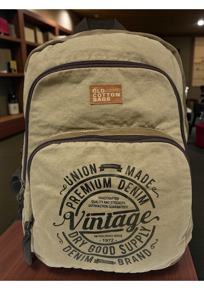 Old Cotton Cargo Kaliteli Siyah Vintage Salaş Baskılı Disayn Günlük Gezi Okul Sırt Çantası Revilla Bag 28x38cm Bej