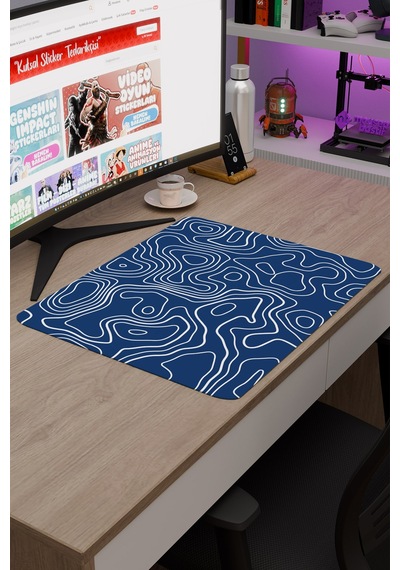 Mavi Beyaz 48x40 Xl Taraftar Gaming Oyuncu Mouse Pad Kaymaz Taban Büyük Fare Altlığı Topography
