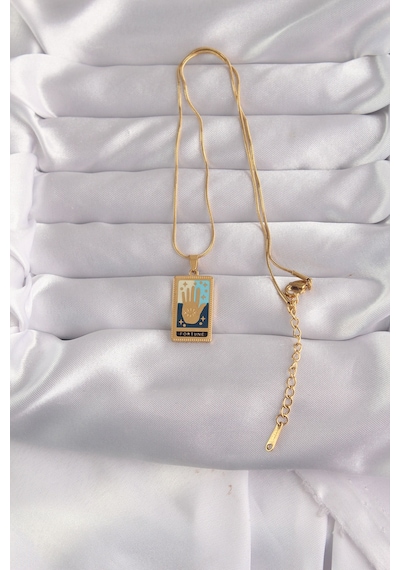 316l Çelik Gold Renk Karışık Mineli El Figür Tarot Kolye - Tj-bko9035