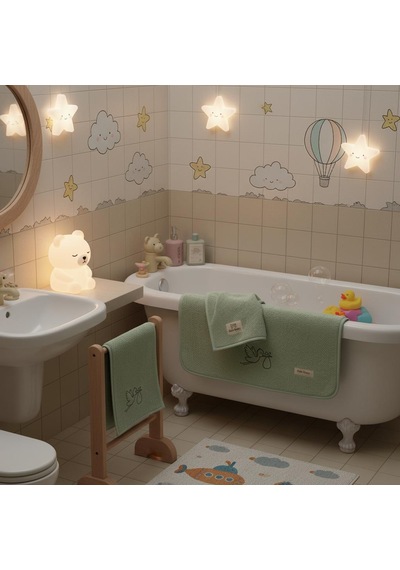 Bambu Antibakteriyel Çocuk Nakışlı 30x50 50x100 Havlu Seti Yeşil