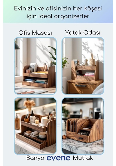 Tr Dosya Düzenleyici Masa Üstü Organizer Ahşap Evrak Rafı Ceviz Renk Model 26, Eorganizer26 Genel