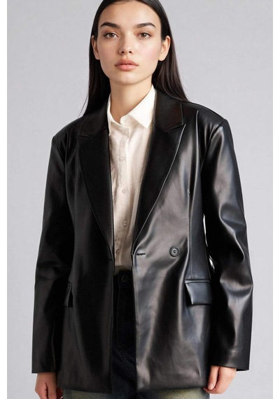 Defacto Fıtted Suni Deri Blazer Ceket G7819ax26spbk81 Siyah-bk81