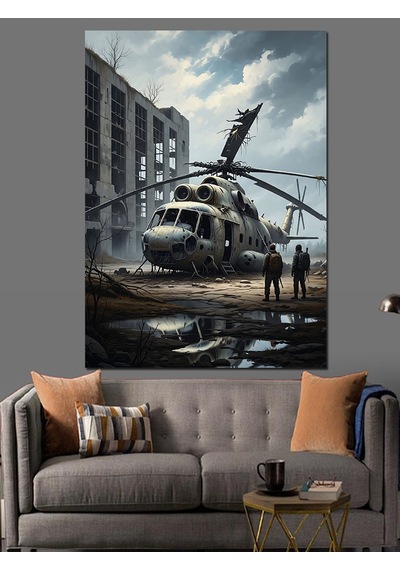 Ahşap Tablo Savaş Helikopteri Askeri Sahne