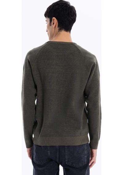 Gmg Fırenze Zr24mfw04051 Haki Erkek Bisiklet Yaka Fitilli Desenli Slim Fit Triko Kazak