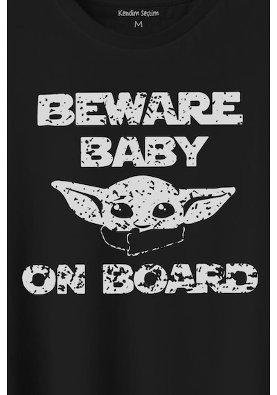 Baby Yoda Star Wars Mandalorian Beware Baby On Board Baskılı Tişört Unisex T-shirt 001