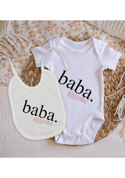 Bitmeyenkartus Bk Kids Baba Anlamı Tasarımlı Bebek Body Zıbın Ve Mama Önlüğü Hed Çok Renkli