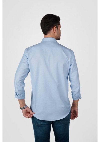 Açık Mavi Yaka Düğmeli Premium Şamre Slimfit Erkek Gömlek Açık Mavi