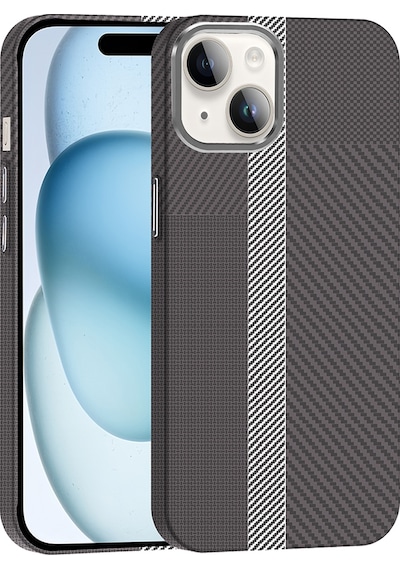 Rba Aksesuar Apple Uyumlu iPhone 13 Kılıf M-safe Şarj Özellikli Karbon Fiber Görünümlü Rba Gros Kapak - Gri-siyah Çok Renkli