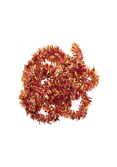 Kırmızı - 486 - Altın Renk 4 Cm Genişlik Garland Çift Renk Sim Süs - Csmo-tex - 180 Cm