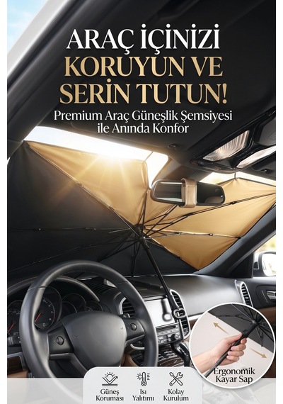 Premium Araç İçi Şemsiye Güneşlik Özel Mekanizmalı Çizmez Saplı Katlanabilir Model