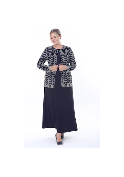 Ladies First Büyük Beden 3799 Lacivert-altın Ceket+elbise Takım 001