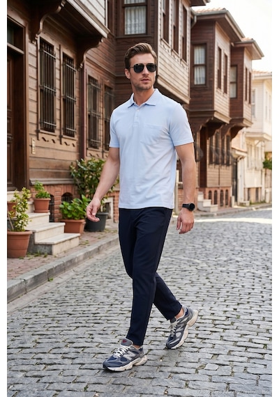 Buratti Pamuklu Regular Fit Göğüs Cepli Düğmeli Polo T Shirt Erkek Polo T Shirt 4565001 Bebe Mavi