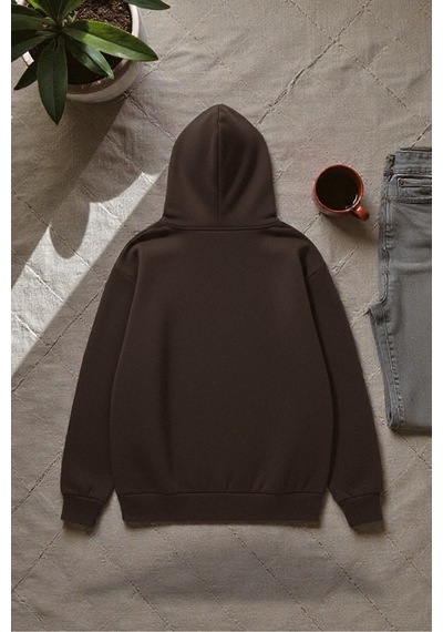 Uyguntarz Unisex Future Baskılı Oversize Sweatshirt Kahverengi