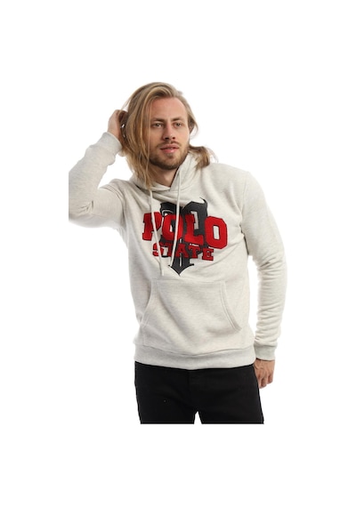 Polostate Erkek Polo State Süzine Nakışlı Kapüşonlu Sweat Kar Melanj