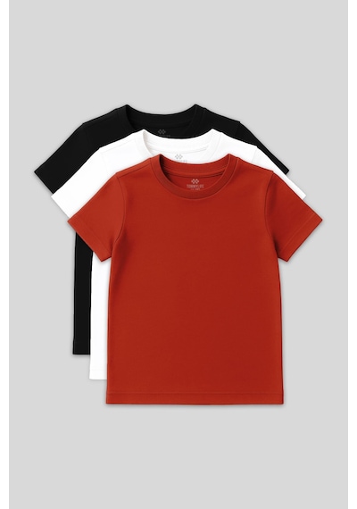 Standart Fit Basic O Yaka 3lü Paket Siyah-beyaz-fiesta Unisex Çocuk T-shirt - 11328 Siyah - Kırmızı