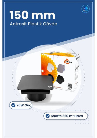 Vantilatör Banyo Tuvalet Havalandırma Aspiratörü 150 Mm 20w M³/h