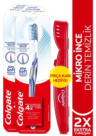 Colgate Mikro İnce Gelişmiş Derin Temizlik Ekstra Yumuşak Diş Fırçası 2'li + Fırça Kabı