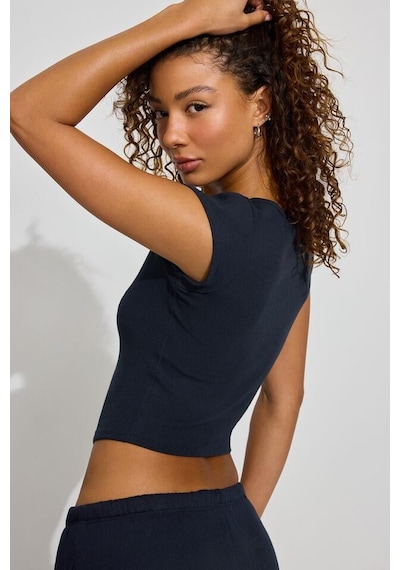Madmext Lacivert Henley Çıt Kapamalı Kadın Tişört Mg2306 Lacivert