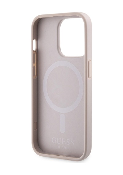 Apple Uyumlu iPhone 14 Pro Max Kılıf Guess Lisanslı Magsafe Şarj Özellikli 4g Şerit Tasarımlı Printed Kapak Pembe