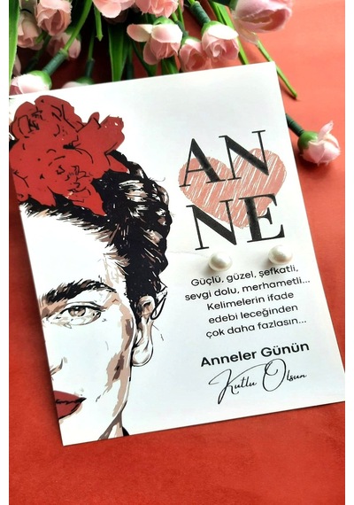5 Adet İnci Küpe- Frıda Face Kuşe Kartlı Anneler Günü Hediyesi Krem