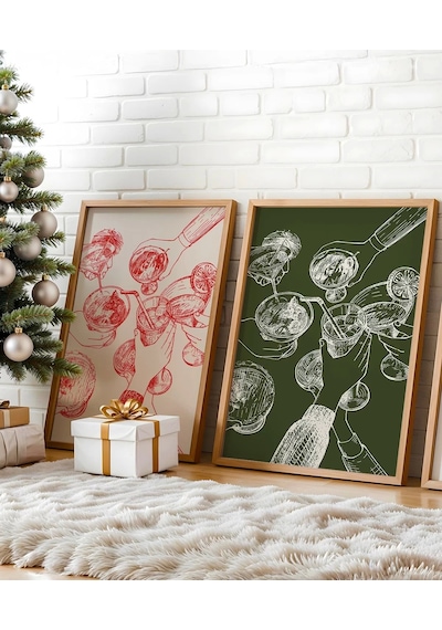 Çerçevesiz Poster Yeşil Ve Kırmızı Noel 2'li