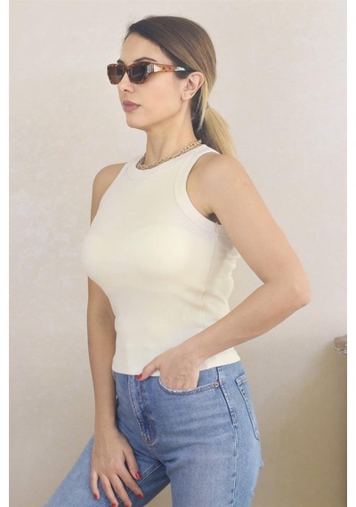 Ritnice Kadın Premium Doku Krem Fitilli Pamuklu Atlet