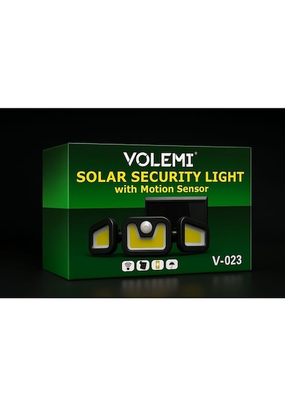 Volemi Üçlü Solar Led Projektör Beyaz Işık Sensörlü Dış Mekân Aydınlatma