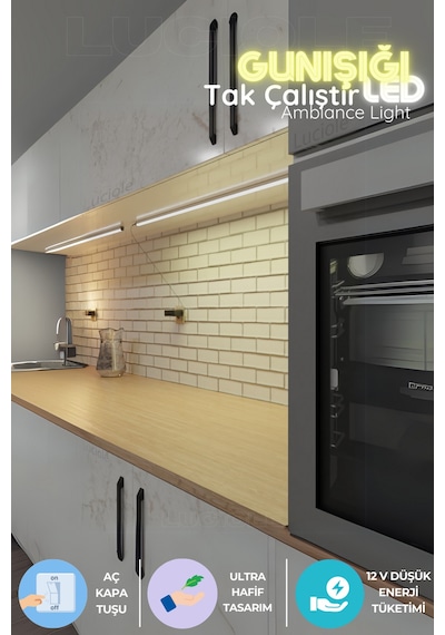 Mutfak Tezgah Altı Led Işık Bar Aç Kapa Günışığı Yapışkanlı 1 Metre - Lambader Gun4