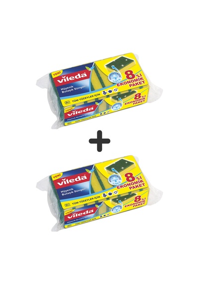 Vileda 8'Li Yeşil Düz Hijyenik Bulaşık Süngeri 2'Li Paket
