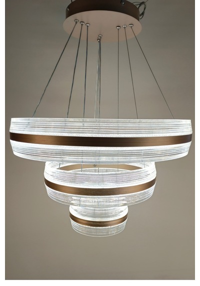 Modern Üç Katmanlı Bronz Ve Kristal Efektli Led Sarkıt Avize Eskitme