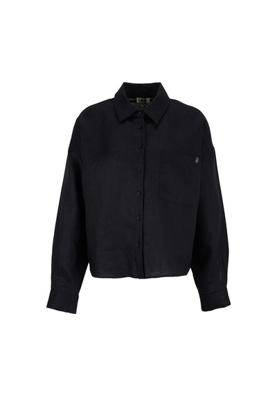 Jeep Siyah Kadın %100 Keten Loose Fit Gömlek J6sl-gml7066