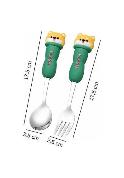 Yeşil Renk Ayı Figürlü Premium Çocuk Bpa Free Paslanmaz Çelik Uçlu Çatal-kaşık Set 24+ Ay