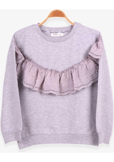 Breeze Kız Çocuk Sweatshirt Güpürlü 6-12 Yaş, Gri Melanj-gri Melanj Gri Melanj