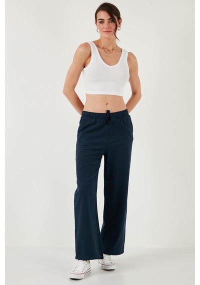 Lela Pamuklu Relaxed Fit Yüksek Bel Bol Paça Bayan Pantolon 668Yp5118 Lacivert
