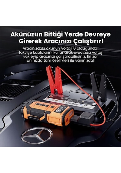 Harvox Hxac-003 10.000 Mah Akü Takviyeli Hava Kompresörü Şarjlı Digital Göstergeli Araç Lastik Şişirme 150 Psı