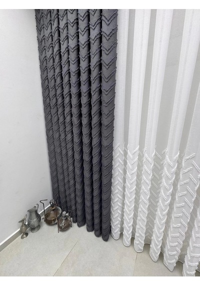 Nivemeshome Ritim 3-0009 Antrasit 1/3 Pileli Fon Perde 80x260