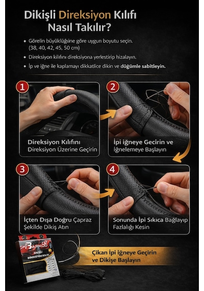Dikme Direksiyon Kılıfı İğneli Tam Set Siyah