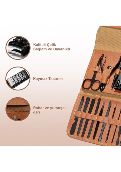 Kahve Rengi Özel Tasarım Deri Manikür Seti