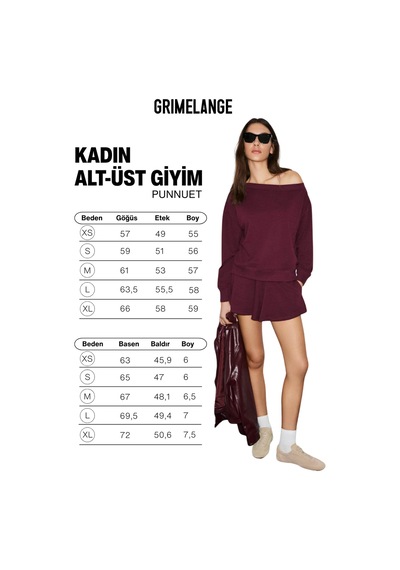 Grimelange Punnuet Kadın Organik Pamuklu Kayık Yaka Beli Lastikli Çift Cepli Relaxed Bordo Alt-üst T Bordo