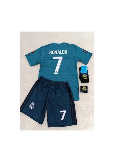 Real.madrid. Ronaldo Deplasman Turkuaz 2018 Şampiyonlar Ligi Çocu Çok Renkli