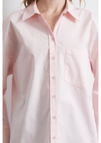 Never More Oversize Pamuklu Gömlek Pembe Pembe