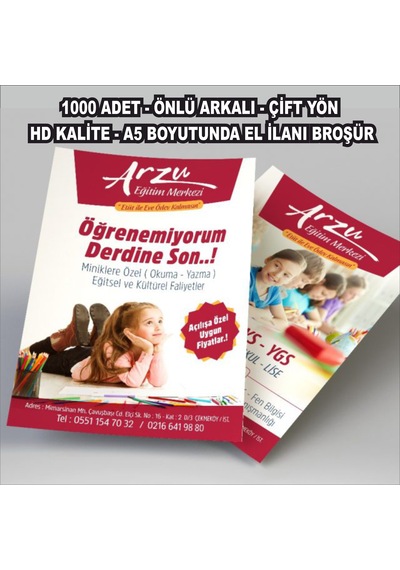 1000 Adet Çift Yön A5 Broşür - El İlanı / Ücretsiz Tasarım / Tasarım Bizden