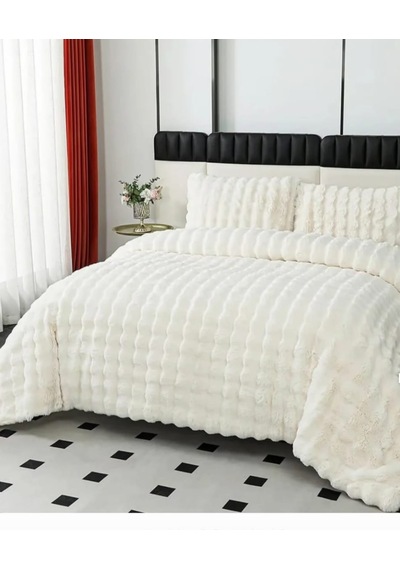 Merinos Diamond Kürk Bubble Desen Comforter Set, Çift Kişilik Yorgan Seti 220x240 Krem
