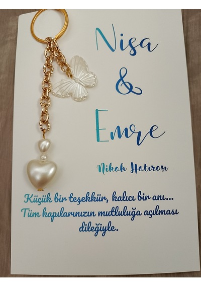 Kalpli Kelebek Anahtarlık Nişan /nikah / Düğün Hatırası 10 Adet Gold